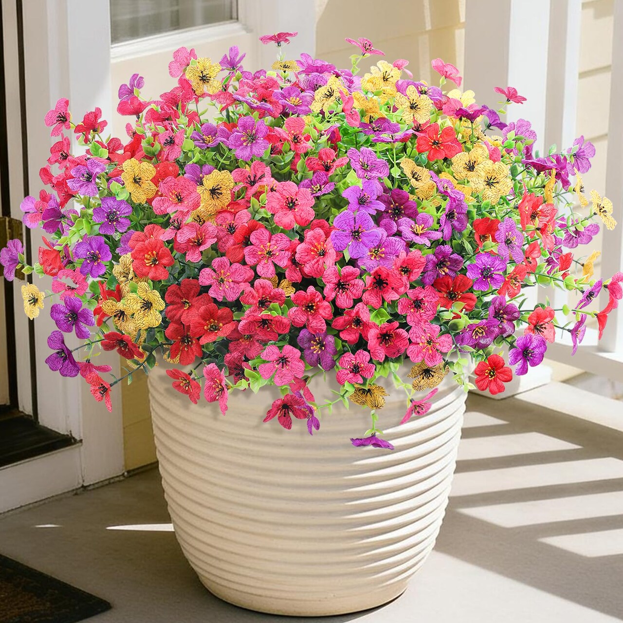 Artificial Flowers for Outdoors, 12 Bundles Multicolor Silk Fake Flower for Spring Summer Decoration, UV Resistant No Fade Artificial Outdoor Plants for Home Planter Porch Patio Yard Decor